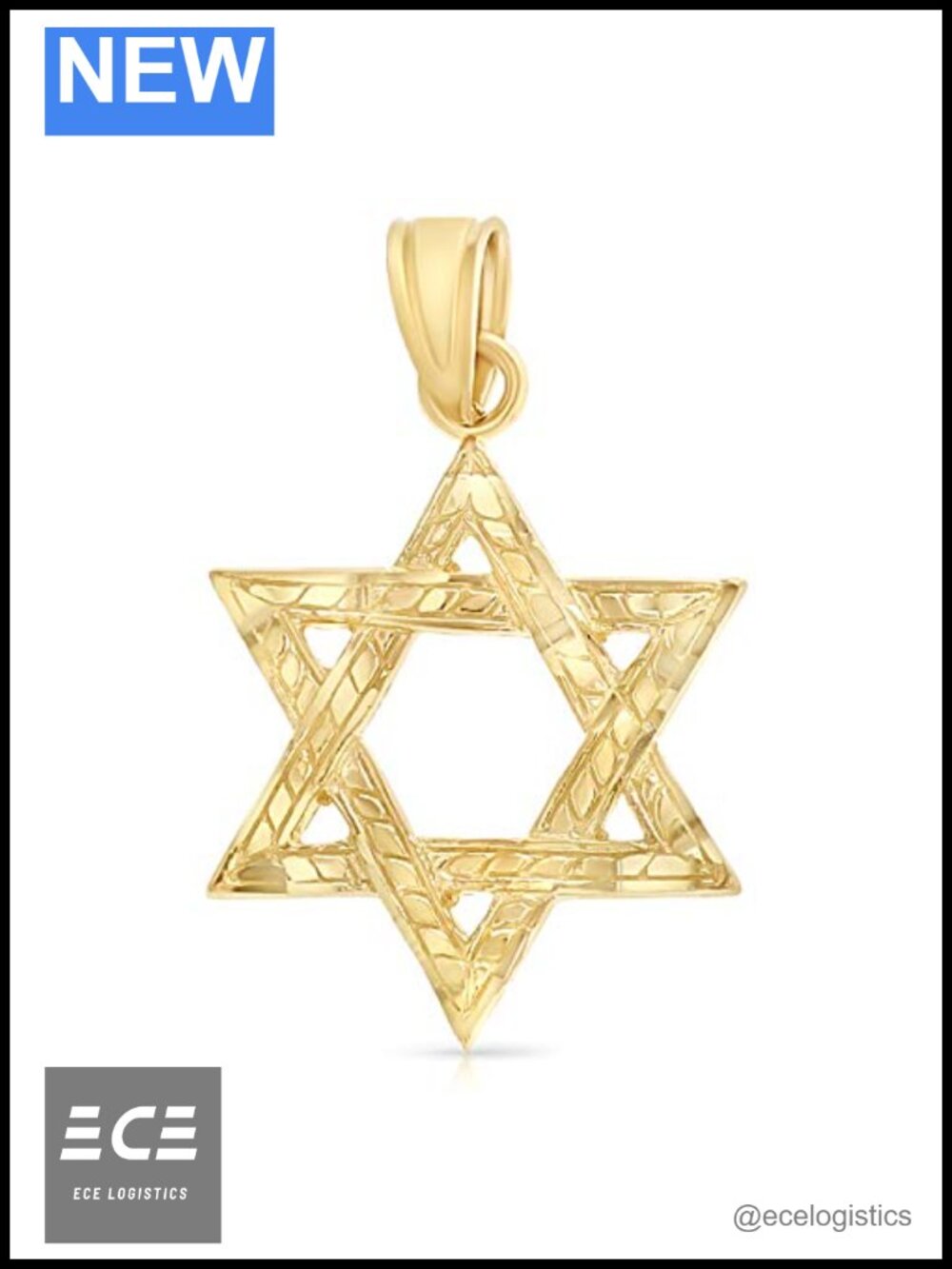 Ioka 14K Solid Yellow Gold Star of David Pendant 17mm Tiny Magen David Jewish
